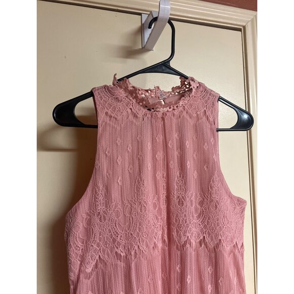 iz Byer M Blush Chiffon Button Neck Tank Top Blouse - Picture 3 of 7